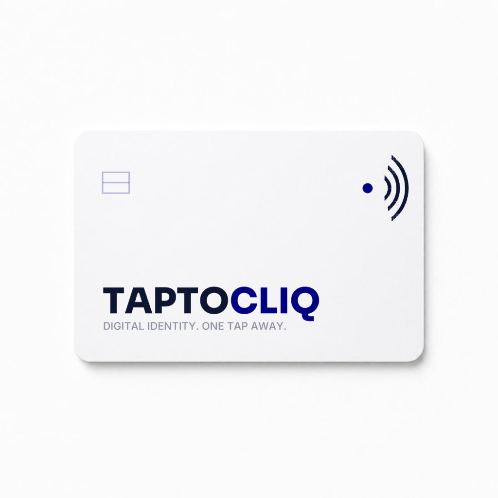 White PVC NFC card with TAPTOCLIQ logo